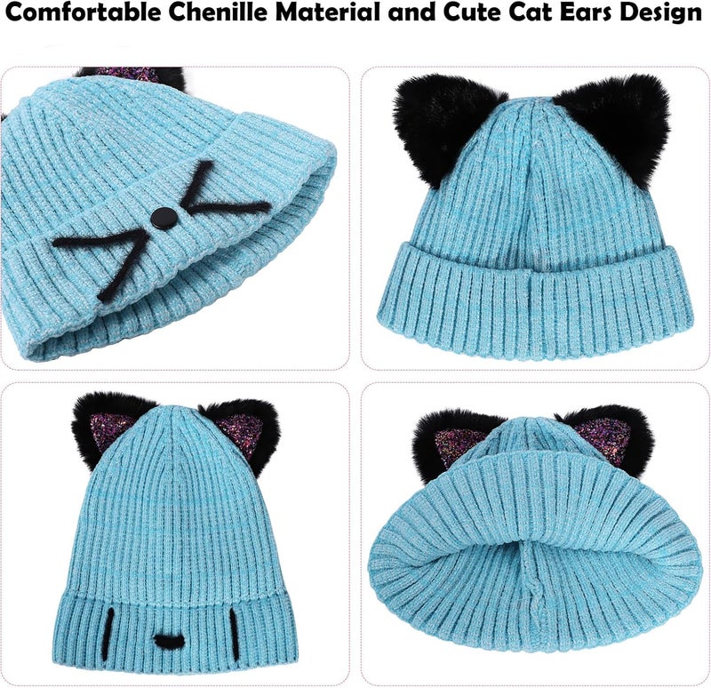 ACTLATI Little Girls Sequin Cat Ears Hats Cute Warm Knit Beanie Hat for Kids Winter Outdoor Snow Ski Skull Cap 3-8 Years - Image 5